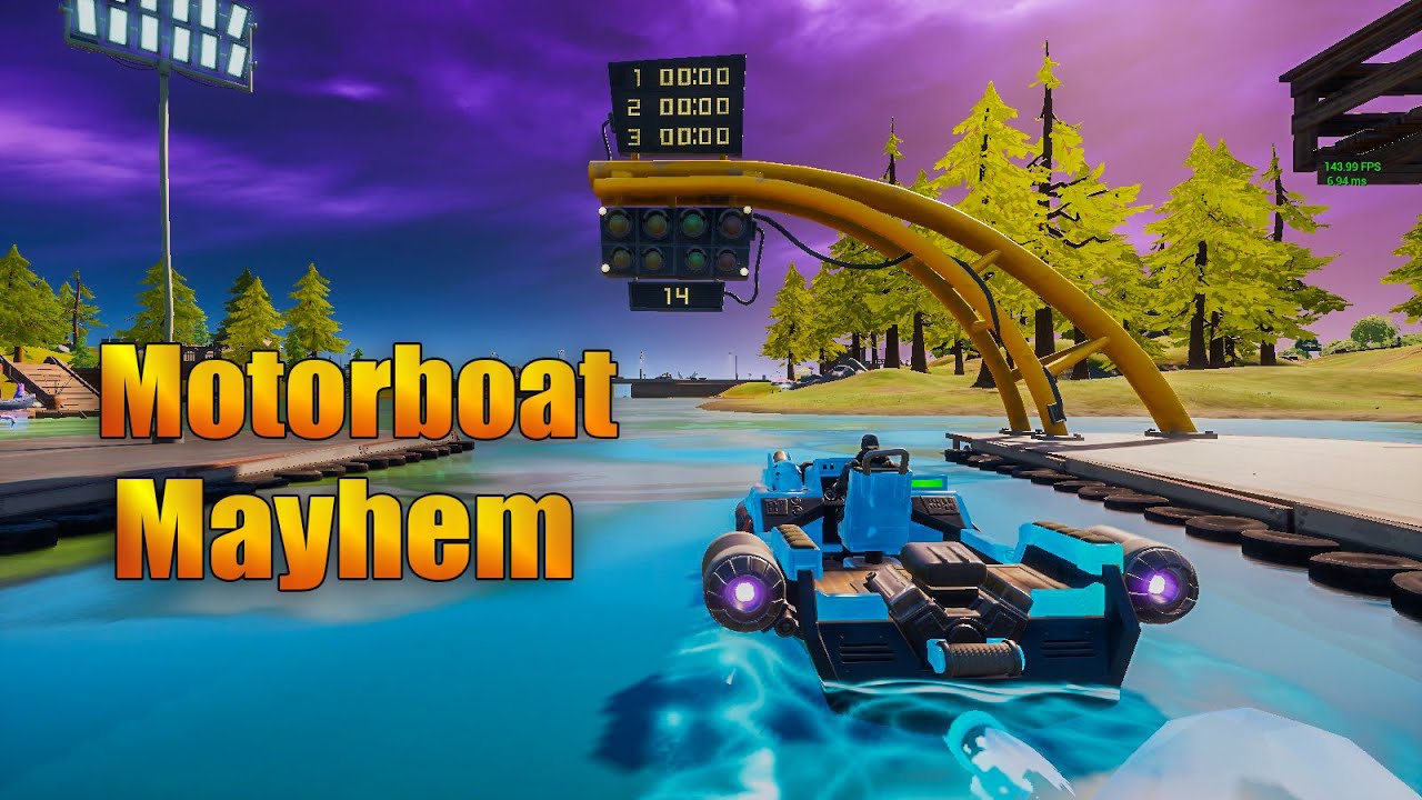 Fortnite Week 4 challenges | Complete a lap at Motorboat Mayhem