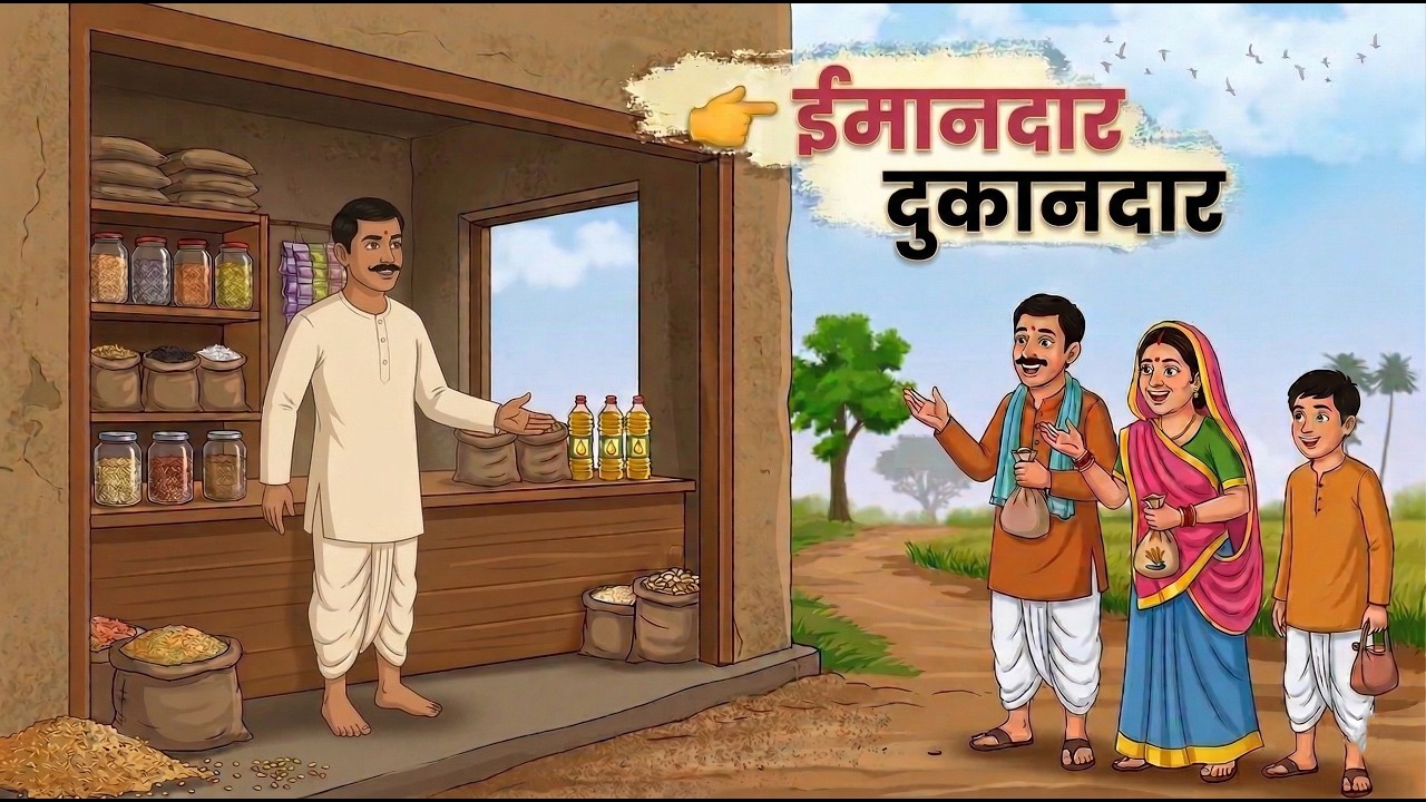 ईमानदार दुकानदार | Emotional Hindi Animation Story | Heart Touching ...