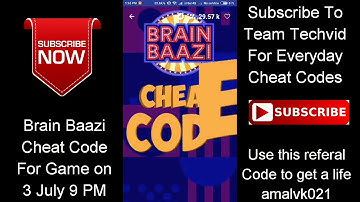 BRAIN BAAZI CHEAT CODE FOR GAME ON 3 JULY 9 PM