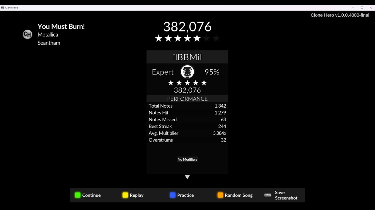 You Must Burn! - Metallica 95% (382,076) | Clone Hero