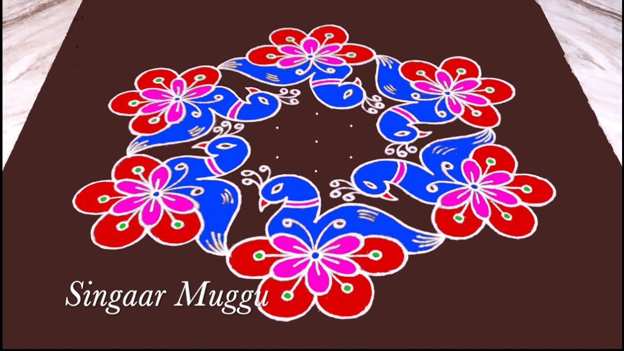Birds rangoli design 11X6 dots | Flower muggulu | Paravai kolam | Pulli kolam | Birds muggulu