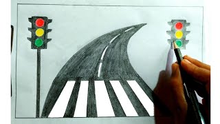 How to draw city traffic light / zebra crossing drawing / traffic signal drawing