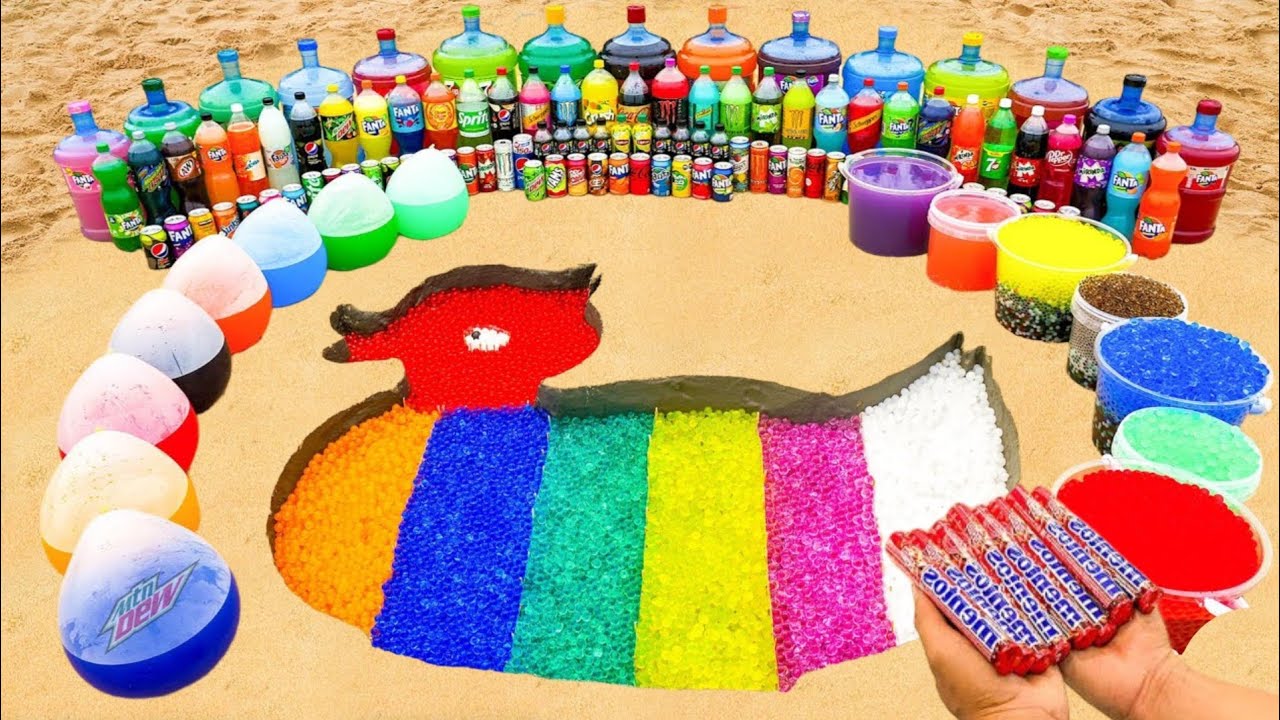 How to Make Giant Rainbow Duck With Orbeez Giant Coca Cola, Monster, 7up, Chupa Chups vs Mentos