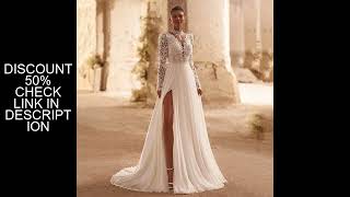 Eightree Boho A-Line Wedding Dresses V-Neck Long Sleeve Chiffon Bridal Dress Saudi Arabia Wedding Ev