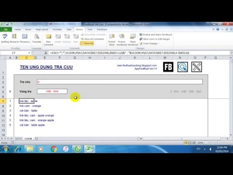 Video HUONG DAN TAO BANG TRA TU DIEN BANG EXCEL - youtube