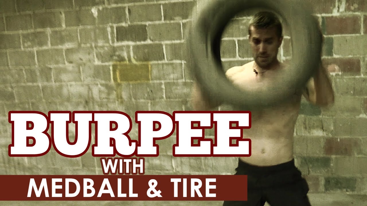 self defense flashlight Burpee Exercises with Med Ball & Tire