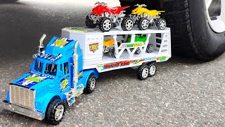 😱Experiment: Wheel Car VS Truck Trailer ATV Police Cars Toy. Crushing Crunchy &amp; Soft Things by Car!😎