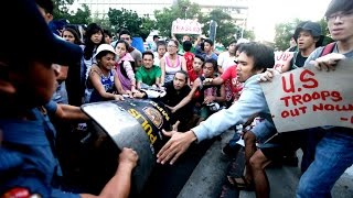 Philippine police van rams anti-US protesters HD video Image of Philippine police van rams anti-US protesters HD video