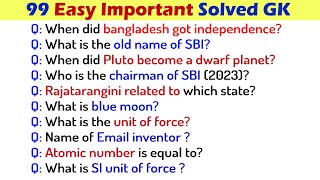 99 Easy Important Solved GK Questions and Answers in English | India GK | Competitive Exams