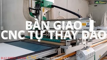 Bàn giao máy cnc nesting thay dao tự động Holztek Pro-R1AF. Đo dao, thay dao tự động.