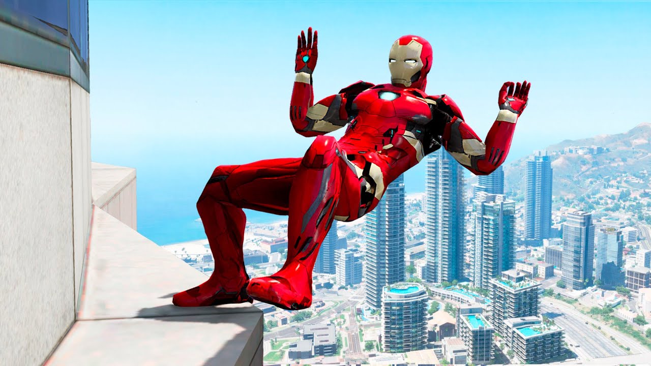 IRON MAN CRAZY JUMPS/FALLS (GTA 5 Iron Man Fails)