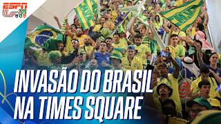 INVASÃO BRASILEIRA! TORCIDA FAZ BANDEIRAÇO NA TIMES SQUARE NO ESQUENTA PARA BRASIL X MARROCOS