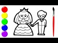 Cute bride and groom drawing for kids