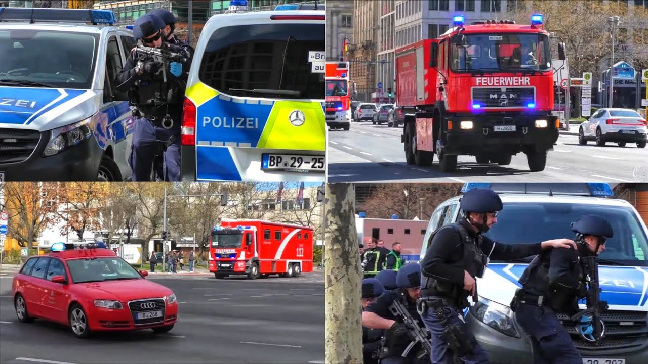 [🚨ZUGUNFALL+POLIZEILAGE💥] Einsatzfahrten》WLF-3Achs, ELW2 uvm | Berliner Feuerwehr & Polizei | #ÜBUNG