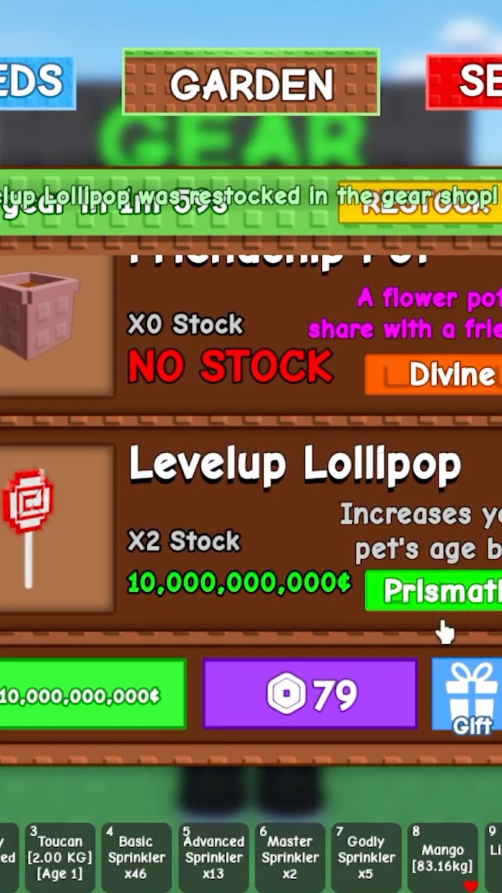 LEVELUP LOLLIPOP in STOCK on GROW A GARDEN! #roblox #growagarden