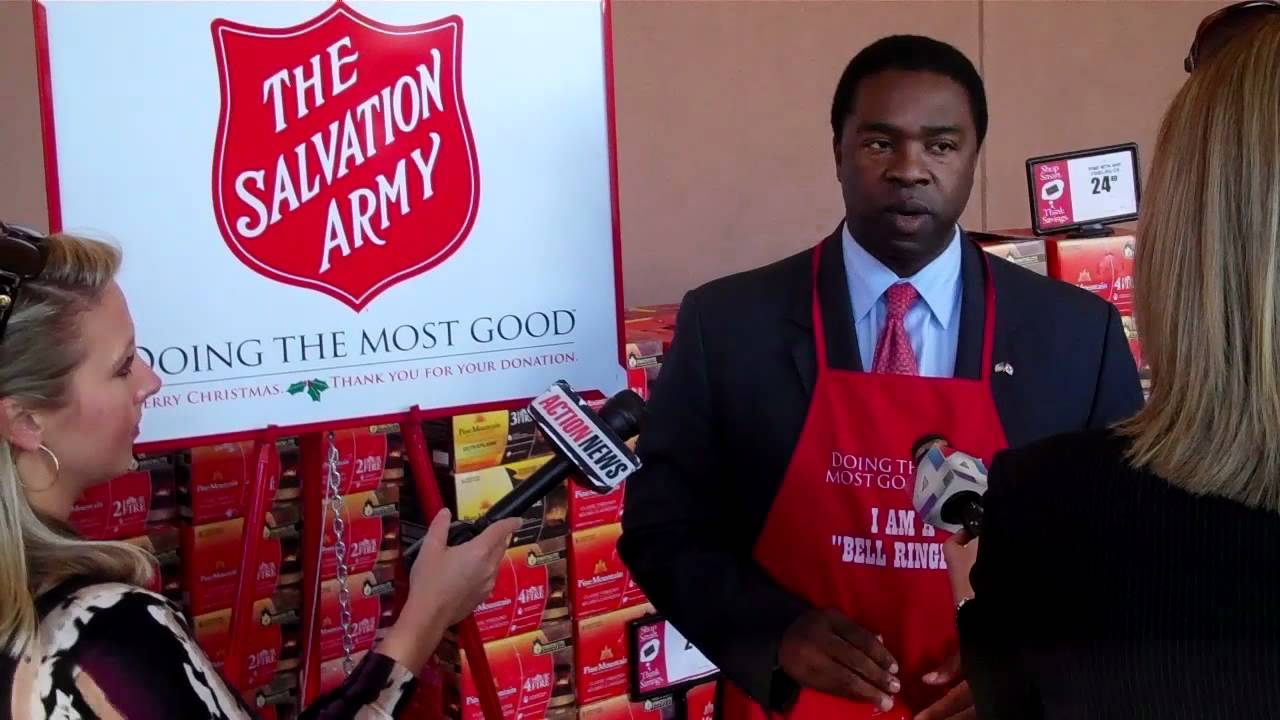 Mayor Brown volunteering at Salvation Army Red Kettle Kick Off atm near me