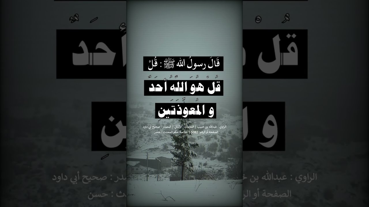 قل هو الله أحد والمعوذتين حين تُمسي وحين تُصبحُ ثلاث مرات تُكفيك من كلّ شيء