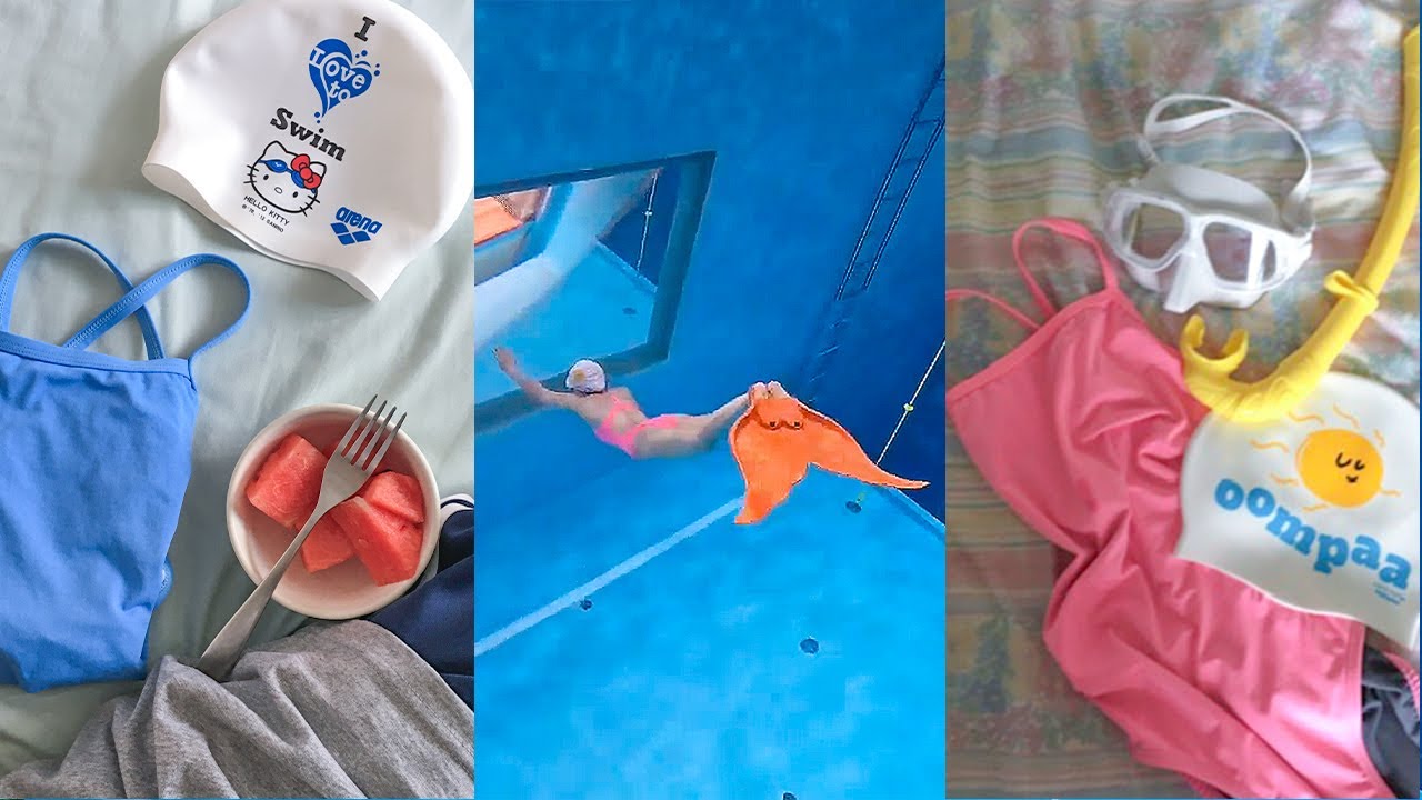 수영 브이로그 ⋆⭒𓆟⋆｡˚ 뉴 수모와 위시 수영복 🏊🏻‍♂️ • 머메이드 다이빙 • 프리다이빙 장비 소개