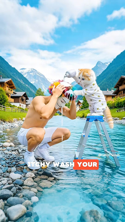 Cute cat washing hair dad #nekofriends #catlovers #catshorts #catvideos #funnycats #cutecat
