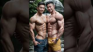 Asian gay couple in the rain, smile | Lookbook 99