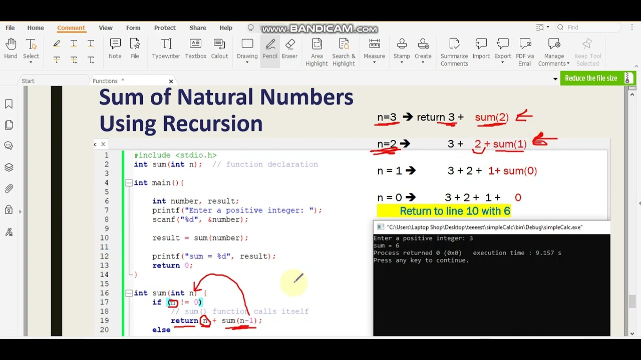 recursive function in c | سى c استدعاء الدالة لنفسها في لغة - YouTube