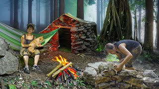 Building a Stone Cabin - My Safe Shelter and VAU - Survival Skills | New Wild Land / Off Grid