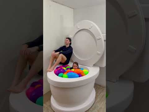 Scaring My Boyfriend In The Worlds Largest Toilet Surprise Egg Pool He Fell In Shorts