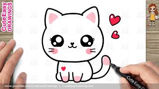 how draw cat easy step step drawing kids toddlers