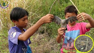 Two Orphaned Making Quick Birds Trap || The Easy Way For Making