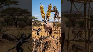 🐒🍌निलगाए के सिंह में केले😅 | #aivideo #aishorts #animals #banaras