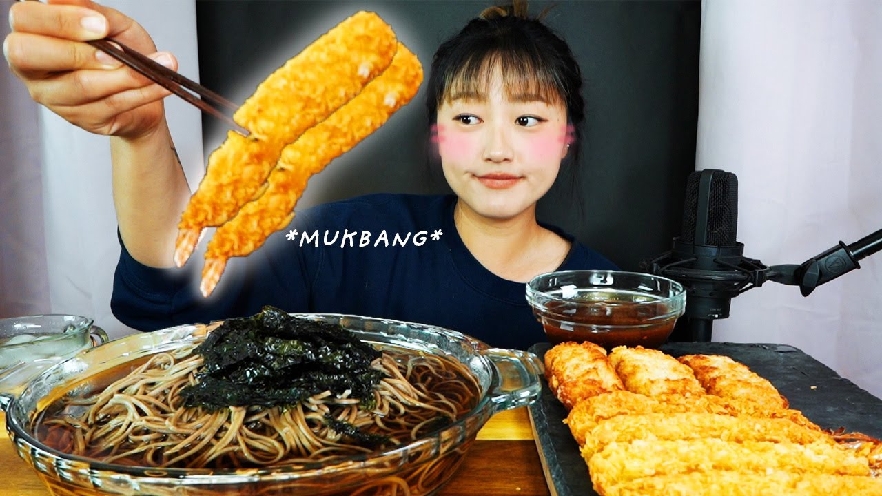 (real sound mukbang) Hot Soba Noodles + Shrimp Tempura and Creamy Croquette Mukbang