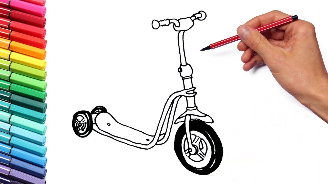 Street Vehicles Color Pages for Kids - Drawing Scooter and Police Car