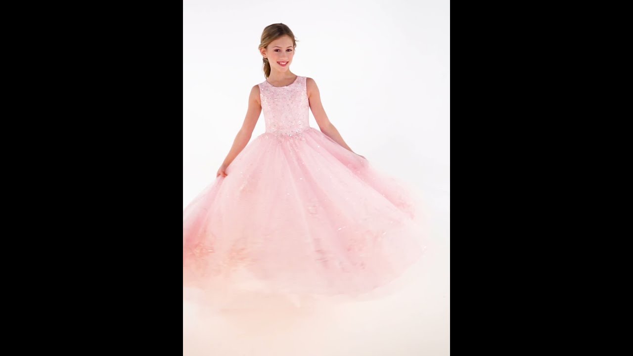 Girls Long Applique Tulle Dress by Tiffany Princess 13650
