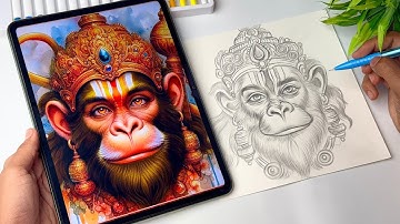 How to Draw Hanuman Drawing With Loomis Method, Lord Hanuman Drawing, Outline Tutorial