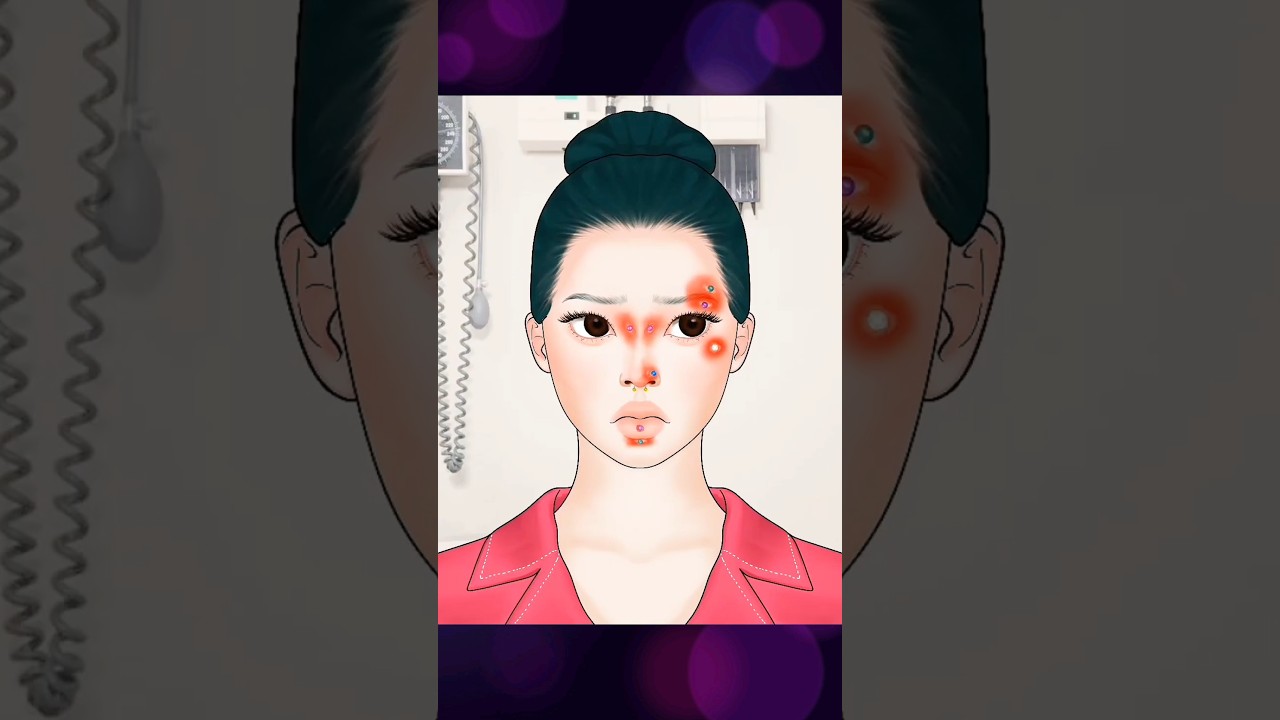 ASMR Pimple Cleaning Animation 😌💆‍♀️| Nose Pimple Removal | Face & Lip Ring Care 💍 | Satisfying ASMR