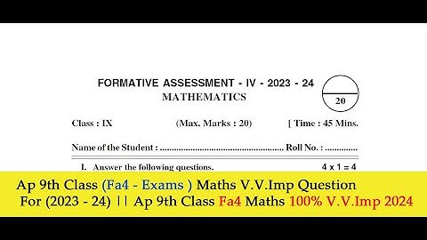 Ap 9th Class Fa-4💯 Real Maths Question Paper 2023-24 | 9th Class fa4 💯 real💯 Maths  Paper 2024