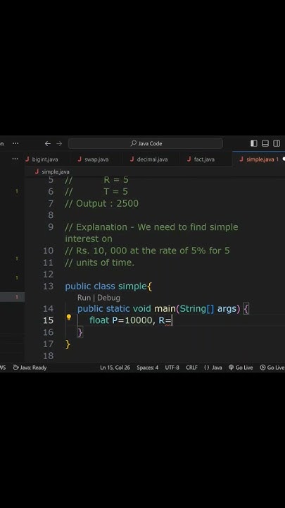 calculate simple interest in java #java #javainterview #code #coding ...
