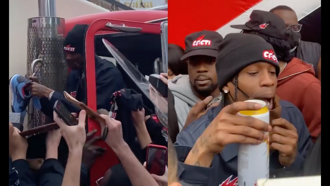 Travis Scott Gets Mobbed By Fans While Delivering His New Cacti Drink In Hollywood