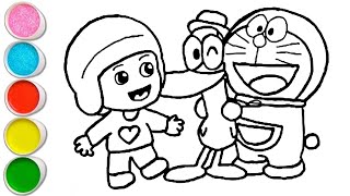 Cute Pocoyo With Pato And Doraemon Drawing, Painting And Coloring For Kids And Toddlers Easy Art