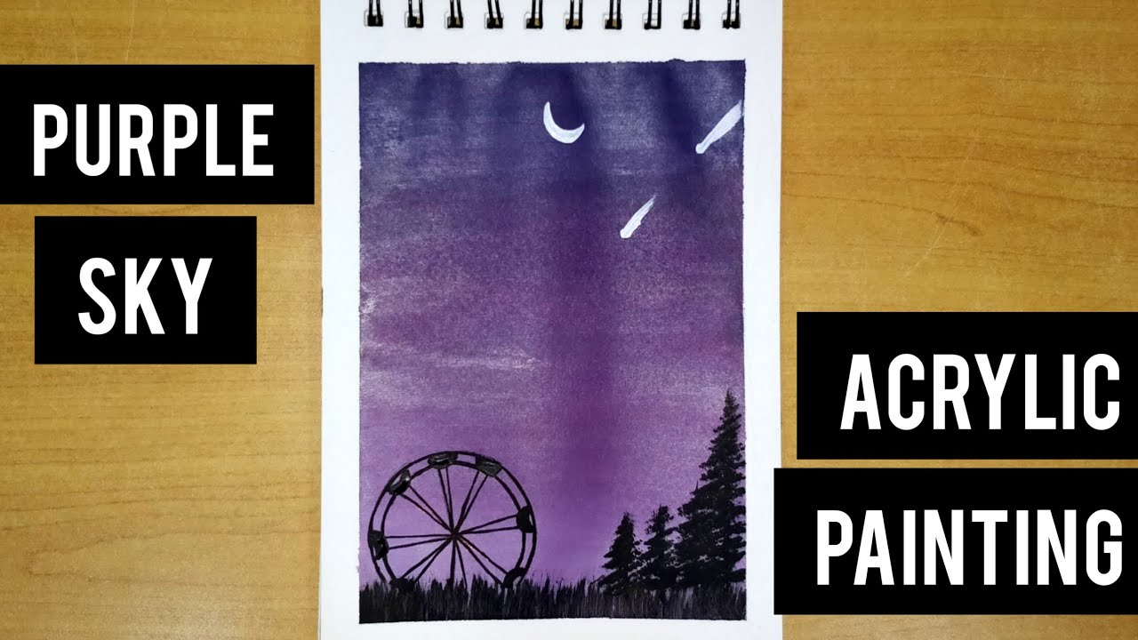 EASY PURPLE NIGHT SKY ACRYLIC PAINTING FOR BEGINNERS - YouTube