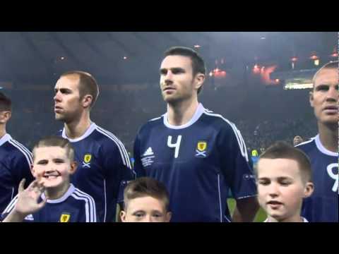 Amy McDonald sings national anthem flower of Scotland before Euro 2012 qualifier match which ended Scotland 2 - 3 Spain 12/10/2010