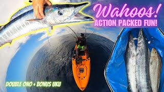 Double Ono + Bonus Uku | ACTION PACKED FUN! | Kayak Fishing Hawaii