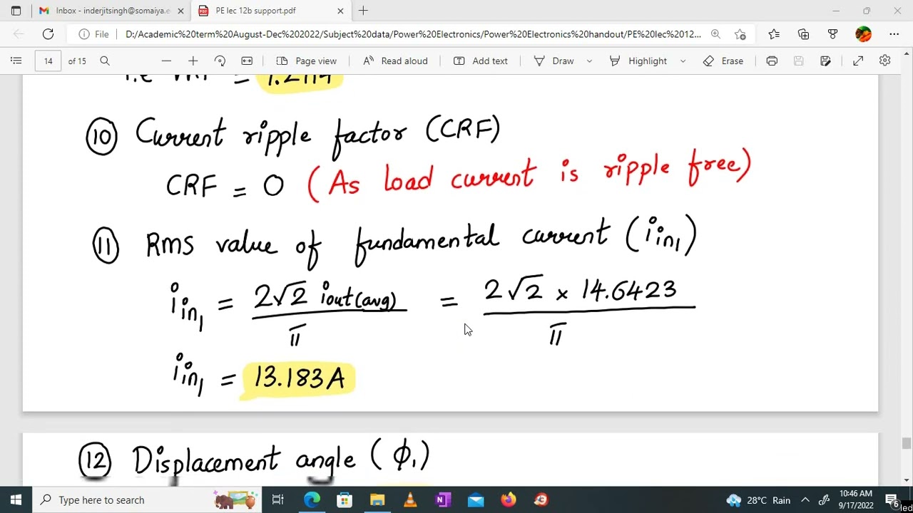 Power Electronics Lec 12: Full converter numerical on performance parameters