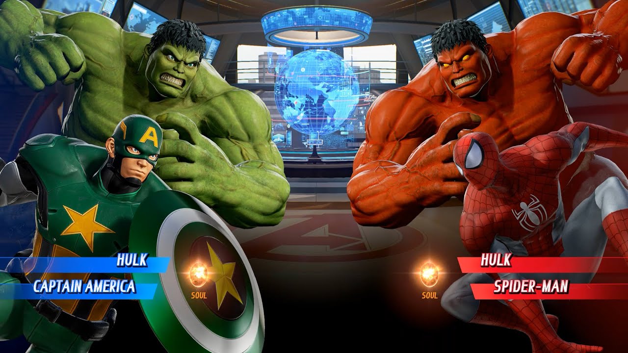 Hulk & Green Captain America VS Red Hulk & Red Spiderman - Marvel vs Capcom Infinite