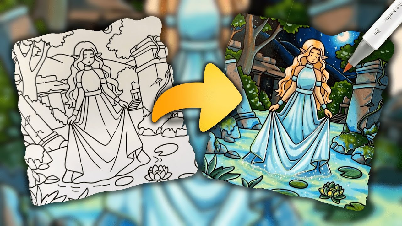 Coloriage Cozy au Marqueur à l’Alcool | Princesse & Eau Magique Lumineuse