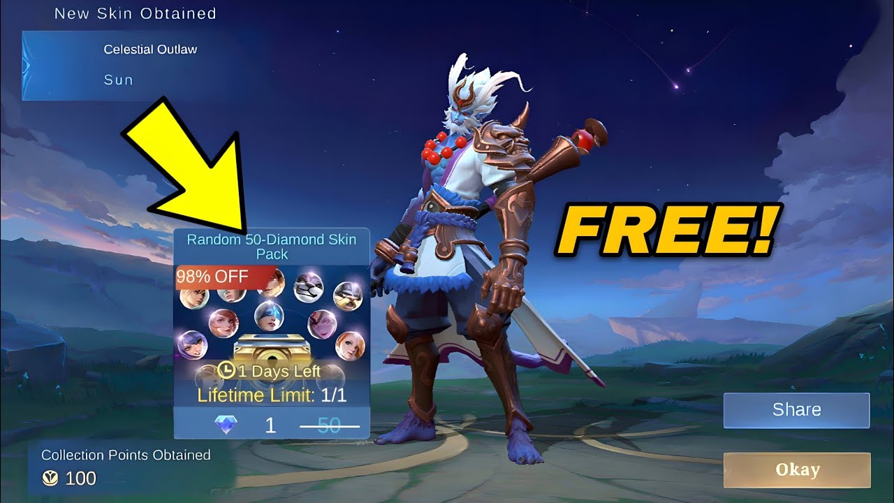 БЕСПЛАТНЫЙ СОЛНЕЧНЫЙ ОБЛИК «CELESTIAL OUTLAW» (необходимо подобрать сейчас) | MLBB