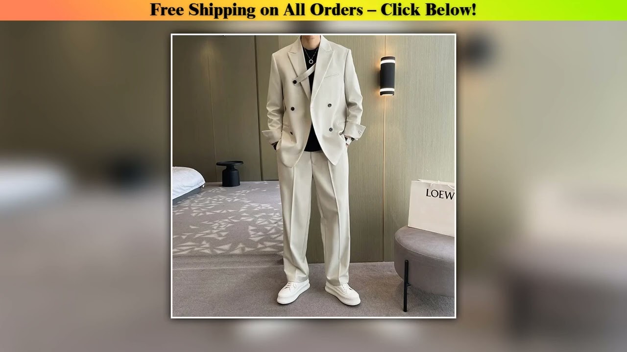 Fashion Ivory Loose Suits For Men Boyfriend Clothing 2024 New Casual Jacket Pants 2Pcs Set Custom