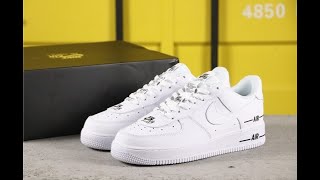 Nike Air Force 1 '07 Double Air Unboxing, Try On, Close up shot