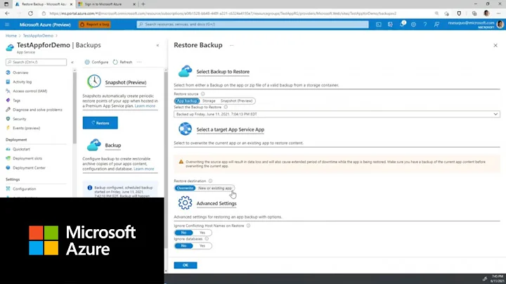 Backing up, restoring, and cloning Microsoft Azure App Services