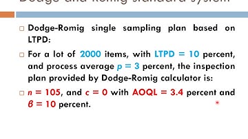 QUALITY MANAGEMENT I ACCEPTANCE SAMPLING I L-6 I DODGE-ROMIG & MIL-STD-105E TO DESIGN SAMPLING PLAN